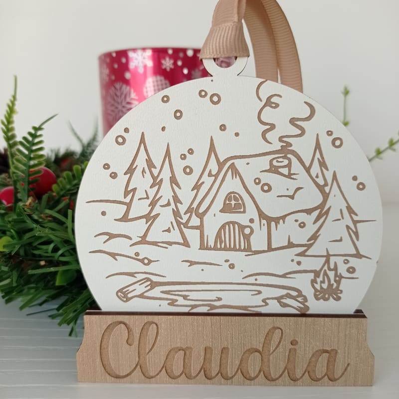 Bola de Navidad de madera personalizada (nieve 11)