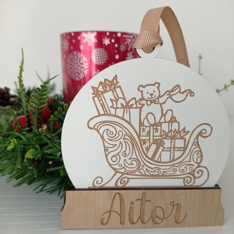 Bola de Navidad de madera personalizada (nieve 14)