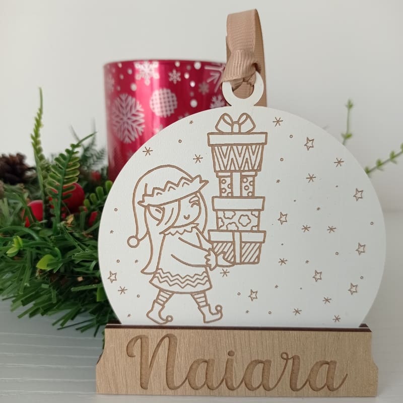 Bola de Navidad de madera personalizada (nieve 25)