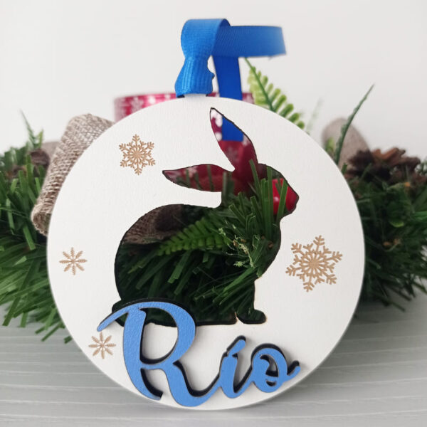 Bola de Navidad de madera personalizada (conejo)