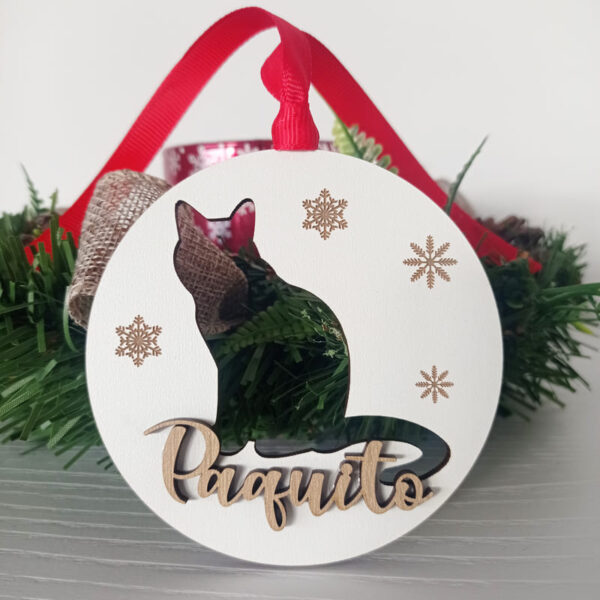 Bola de Navidad de madera personalizada (gato)
