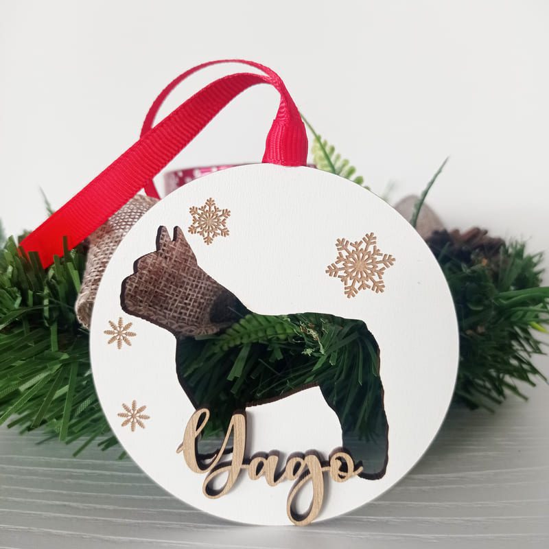 Bola de Navidad de madera personalizada (bulldog)