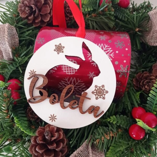 Bola de Navidad de madera personalizada (conejo)