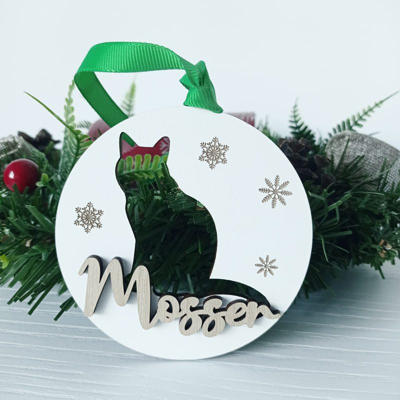 Bola de Navidad de madera personalizada (gato)