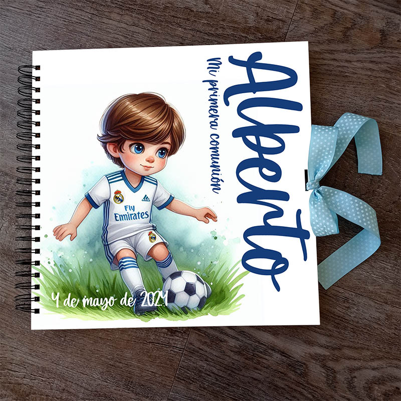 Libro Comunión Niño temática Fútbol:: Libro de Firmas y huellas Primera  Comunión, Libro de recuerdos Comunión Personalizado con Dedicatorias de   o
