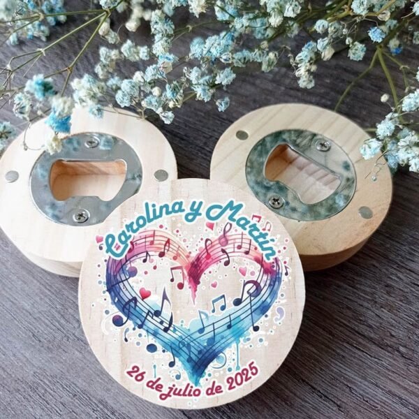 Abrebotellas boda música con corazón