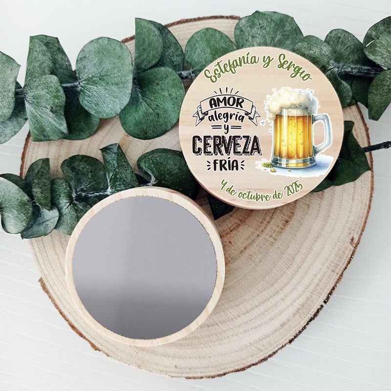 Espejo personalizado para boda cerveza