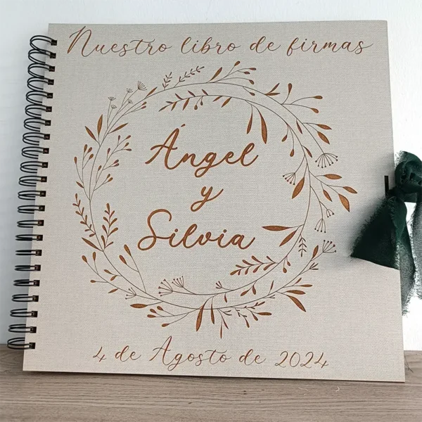 Libro de firmas de madera personalizado hojas