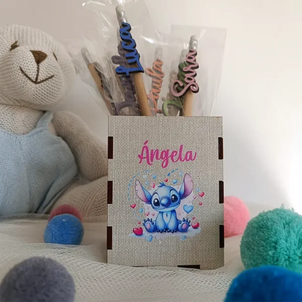 Lapicero de madera personalizado Stitch con lápiz