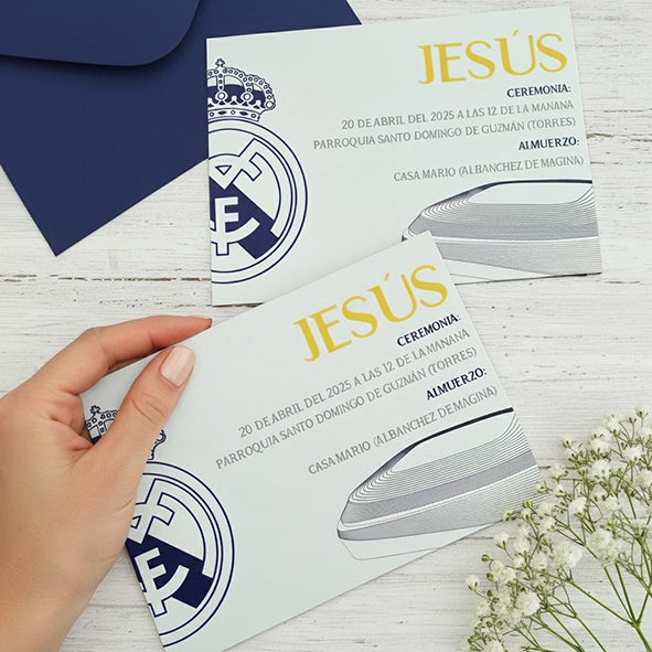 Tarjeta de invitación de comunión fútbol