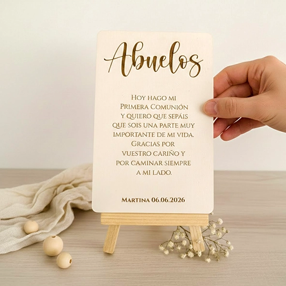 Recordatorio comunión madera vintage