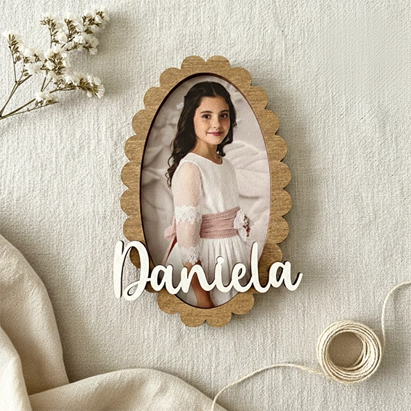 Recordatorio comunión personalizado madera Ovalado