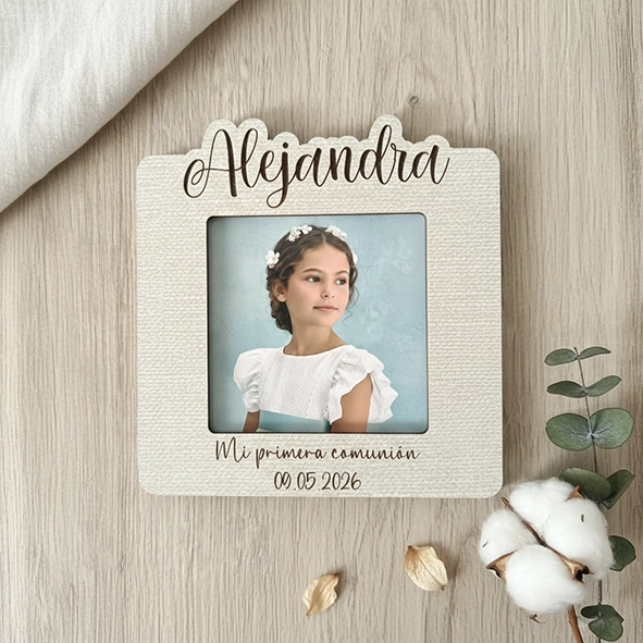 Recordatorio comunión personalizado marco de madera Recordatorio comunión personalizado marco de madera