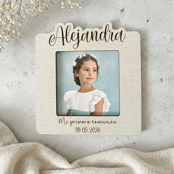Recordatorio comunión personalizado marco de madera grande