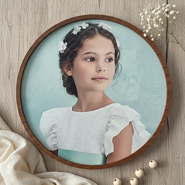 Recordatorio comunión redondo madera